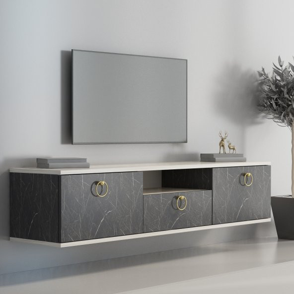 MOBİLYA GEZEGENİ WALL TV ÜNİTESİ 150 CM BEYAZ - BENDİR MERMER - 1