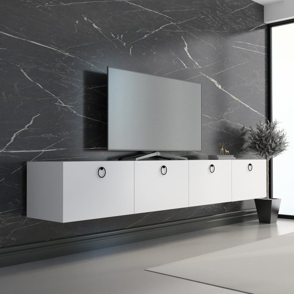MOBİLYA GEZEGENİ HAMPER TV ÜNİTESİ BEYAZ 180 CM SİYAH KULP