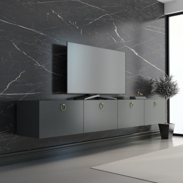 MOBİLYA GEZEGENİ HAMPER TV ÜNİTESİ ANTRASİT GOLD 180 CM ürün görseli 1