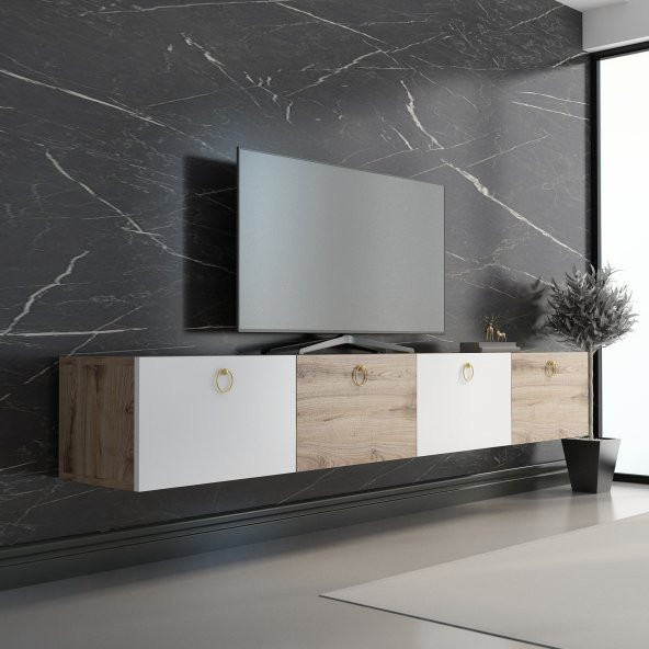 MOBİLYA GEZEGENİ HAMPER TV ÜNİTESİ ÇIRAĞAN-BEYAZ GOLD 180 CM
