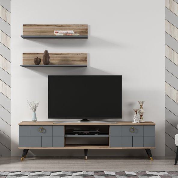 MOBİLYA GEZEGENİ LOVE GOLD TV ÜNİTESİ / ÇIRAĞAN - ANTRASİT 180 CM
