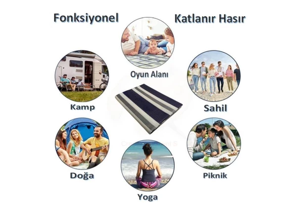 CRAFT HOME KATLANABİLİR PLASTİK HASIR HALI KİLİM KAMP PİKNİK PLAJ PARK BAHÇE TERAS VERANDA LACİVERT - 2
