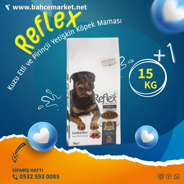 Reflex Kuzu Etli ve Pirinçli Yetişkin Köpek Maması 15KG + 1 kg