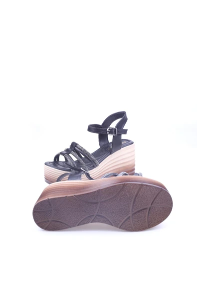 Papuç Sepeti Spr 503 Kadın 9 Cm Dolgu Topuklu Cilt Sandalet - Resim 5