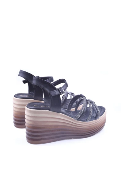 Papuç Sepeti Spr 503 Kadın 9 Cm Dolgu Topuklu Cilt Sandalet - Resim 4