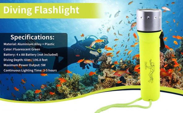 Valkyrie 3W LED Su Altı Dalış El Feneri Su Geçirmez 60 Mt Fener - 5