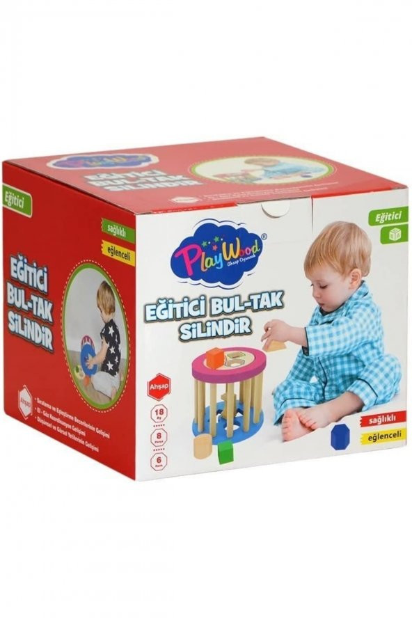 Play Wood Playwood Ahşap Eğitici Silindir Bul - Tak