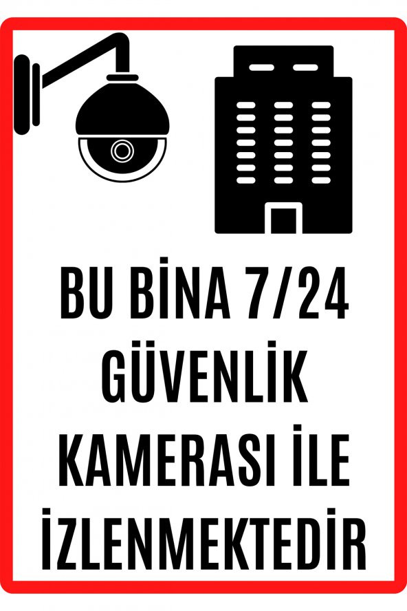 Emach Dizayn Bu Alan 7/24 Saat Kamerayla İzlenmektedir Uyarı Ikaz Levhası PVC Kaplama A4