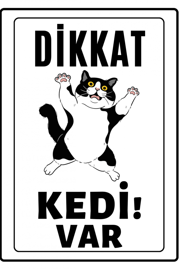 Emach Dizayn Dikkat Kedi Var Uyarı ikaz Levhası PVC Kaplama A4 Sarı Şişman 1