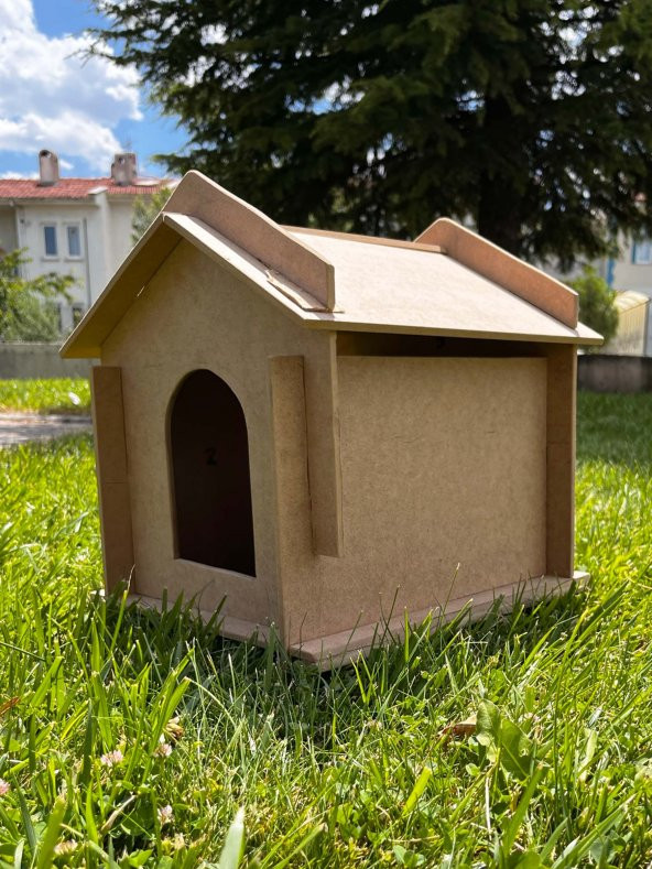 Emach Dizayn Dekoratif Ahşap Kedi Evi Yuvası Boyanabilir Dayanıklı Mdf 33X50X35