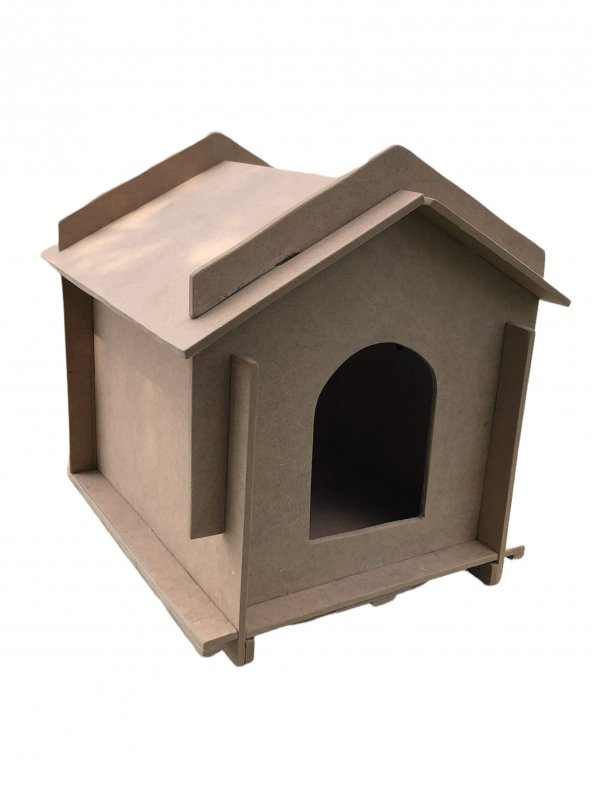 Emach Dizayn Dekoratif Ahşap Kedi Evi Yuvası Boyanabilir Dayanıklı Mdf 33X50X35 - 2