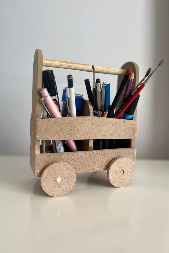 Emach Dizayn Ahşap Kalemlik Montessori Ahşap Çoçuk Tekerlekli Kalemlik - 2