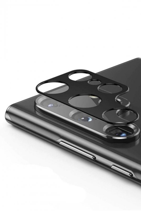 Samsung Galaxy S23 Ultra Kılıf Kamera Lens Koruyucu Siyah Çerçeveli Cam Koruma 3D Kamera