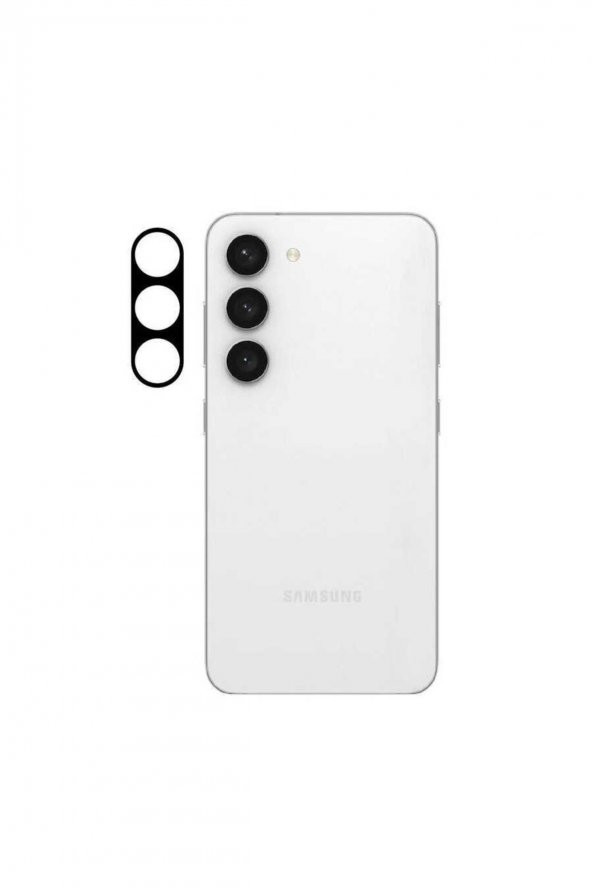 Samsung Galaxy S23 Plus Kılıf Kamera Lens Koruyucu Siyah Çerçeveli Cam Koruma 3D Kamera