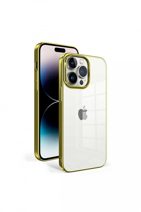 Apple Iphone 14 Pro Kılıf Kamera Çıkıntılı Sert Arkası Şeffaf Kenarları Renkli Transparan Kapak Sun