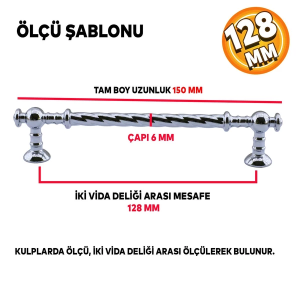 Burgu Mobilya Mutfak Dolabı Çekmece Dolap Kulpu Kulpları Kulbu Krom (128 MM-12.8 CM) Metal Kulp - 3