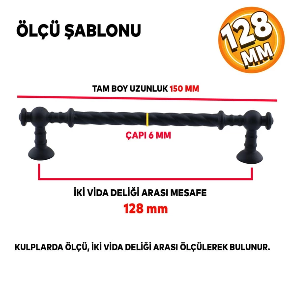 Burgu Mobilya Mutfak Dolabı Çekmece Dolap Kapak Kulpu Kulpları Kulbu (128 MM-12.8 CM) Mat Siyah Kulp - Resim 2
