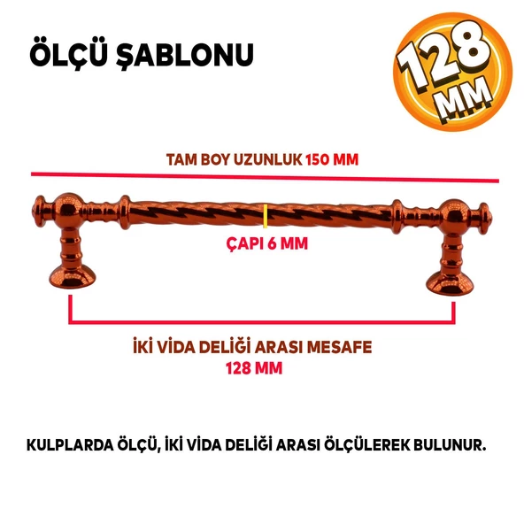 Burgu Mobilya Mutfak Dolabı Çekmece Dolap Kulpu Kulpları Kulbu Rose (128 MM-12.8 CM) Metal Kulp - 3