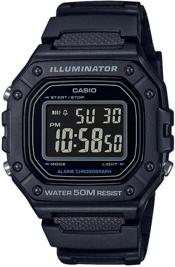 CASIO W-218H-1BVDF DİJİTAL SİYAH SİLİKON KORDON ERKEK KOL SAATİ