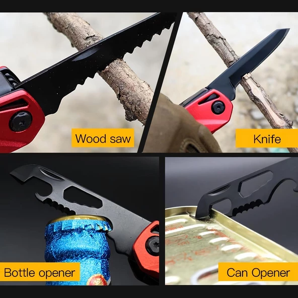 Valkyrie Çok Fonksiyonlu Çekiç Çakı Çantalı Kamp Outdoor Testere Tornavida Seti Kırmızı - 6