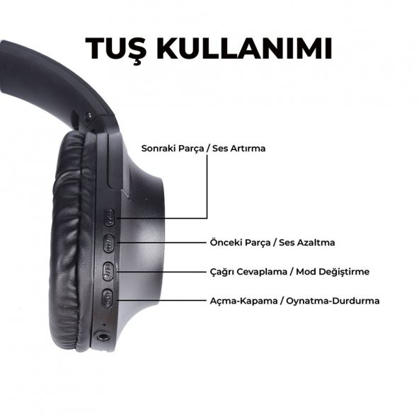 A01 Ayarlanabilir ve Katlanabilir 90 Derece Dönebilen Kulak Üstü Bluetooth Kulaklık - 9