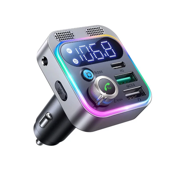 Joyroom JR-CL16 Bluetooth FM Transmitter 48W 2 Çıkışlı 3000 mAh Araç Şarj Aleti