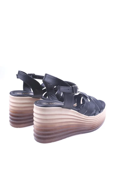Papuç Sepeti Spr 514 Kadın 9 Cm Dolgu Topuklu Cilt Sandalet - Resim 4