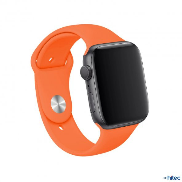 ScHitec 42-49mm Yeni Nesil Apple Uyumlu Akıllı Saat Kordonu Silikon Turuncu - 2