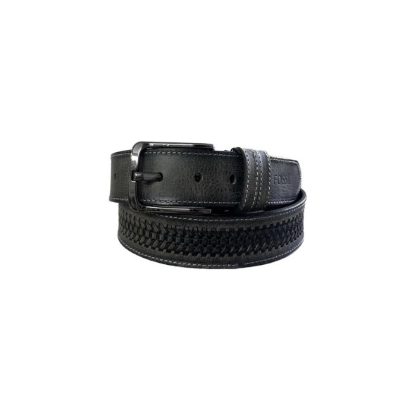 Fossil Gri Deri Desenli Suni Deri 4 cm Erkek Kemeri-120cm - 2