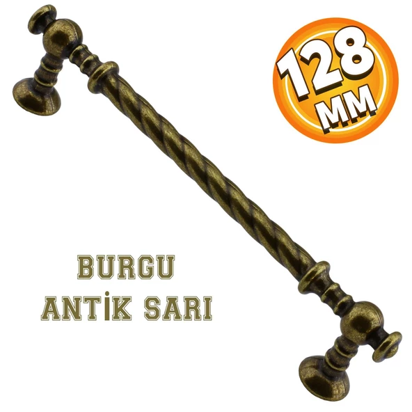Burgu Eskitme Antik Sarı(128 mm-12.8 cm) Metal Mobilya Mutfak Çekmece Dolap Kulpu Kulbu Kulpları