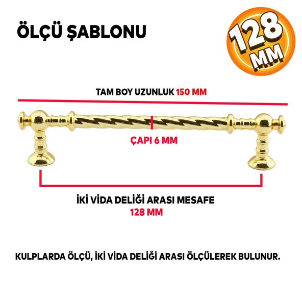 Burgu Mobilya Mutfak Dolabı Çekmece Dolap Kulpu Kulbu Altın Gold (128 MM-12.8 CM) Metal Kulpları - 2