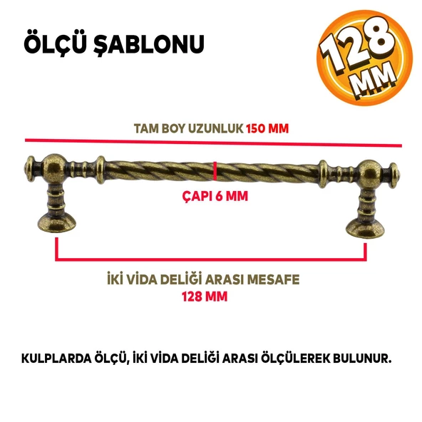 Burgu Eskitme Antik Sarı(128 mm-12.8 cm) Metal Mobilya Mutfak Çekmece Dolap Kulpu Kulbu Kulpları - 2