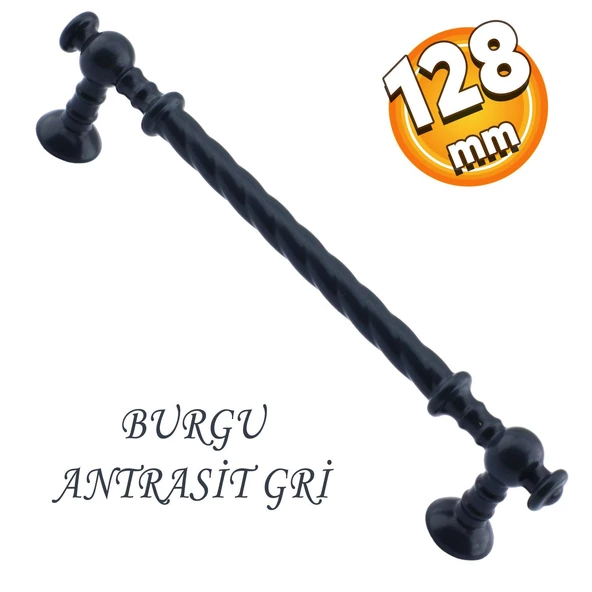 Burgu Mobilya Mutfak Dolabı Çekmece Dolap Kulpu Kulbu Antrasit Gri (128 MM-12.8 CM) Metal Kulpları
