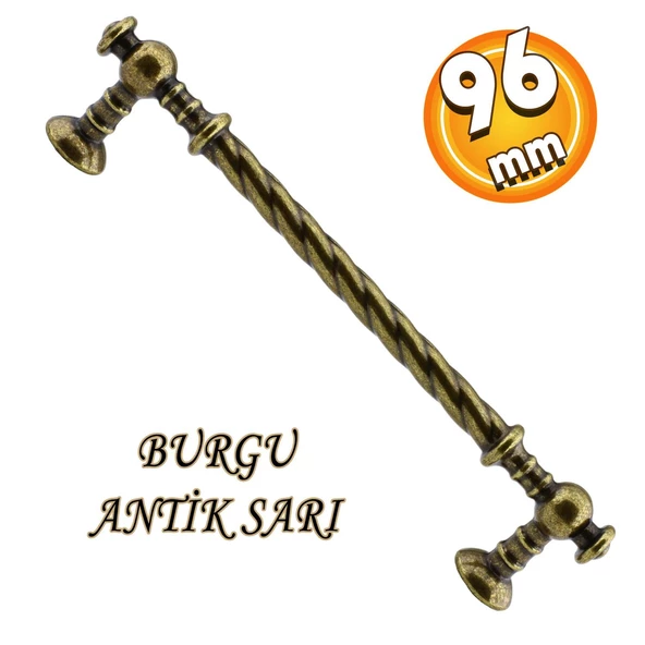 Burgu Eskitme Antik Sarı 96 mm Metal Mobilya Mutfak Çekmece Kapak Dolap Dolabı Kulpu Kulbu Kulpları