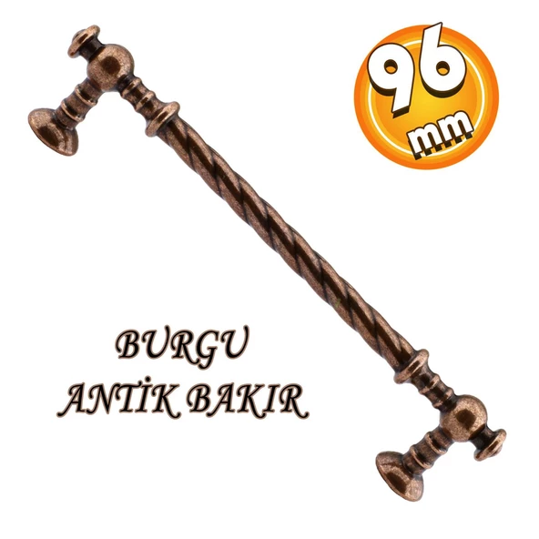 Burgu Eskitme Antik Bakır (96 mm-9.6 cm) Metal Mobilya Mutfak Çekmece Dolap Kulpu Kulbu Kulpları