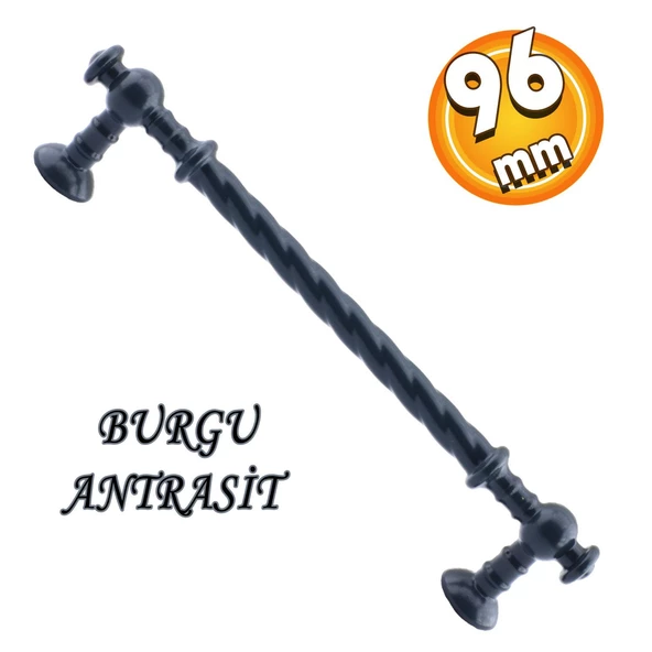 Burgu Mobilya Mutfak Dolabı Çekmece Dolap Kapak Kulpu Kulbu Antrasit (96 MM-9.6 CM) Metal Kulpları