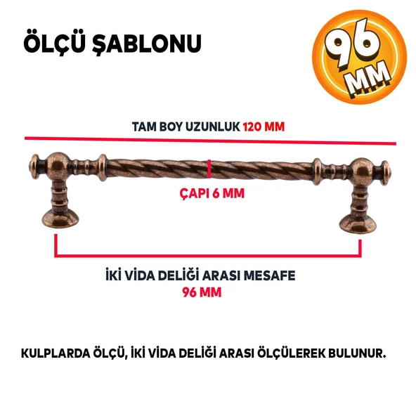 Burgu Eskitme Antik Bakır (96 mm-9.6 cm) Metal Mobilya Mutfak Çekmece Dolap Kulpu Kulbu Kulpları - 2