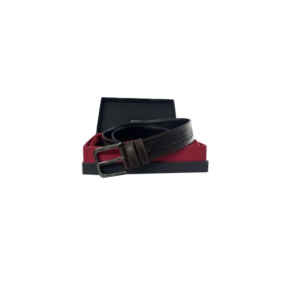 Fossil Kahve Desenli Hakiki Deri Spor Erkek Kemeri 4cm-120CM