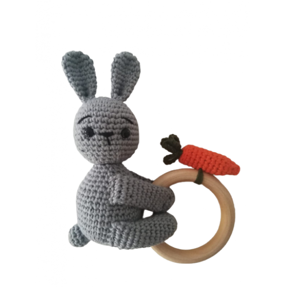 Havuçlu Tavşancık Çıngırak Amigurumi Organik Oyuncak