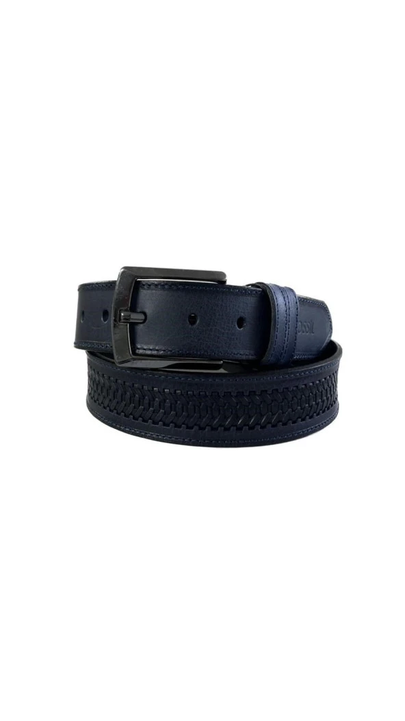 Fossil Lacivert Desenli Hakiki Deri Spor Erkek Kemeri 4cm-110CM - 2
