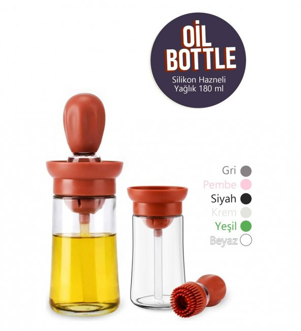Oil Bottle Silikon Hazneli Fırçalı Yağlık Sirkelik Sosluk 180 Ml