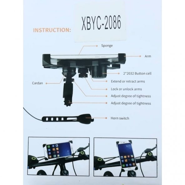 BİSİKLET TELEFON TUTUCU KORNALI MODEL AYARLI UNIVERSAL XBYC 2086 - 3