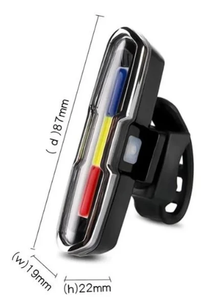 Mavi-sarı-kırmızı çakarlı USB şarjlı 100 lümen bisiklet stop lambası ürün görseli