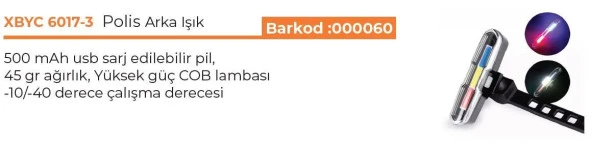 Mavi Kırmızı Beyaz Çakarlı Usb Şarjlı Bisiklet Stop Lambası - Resim 3