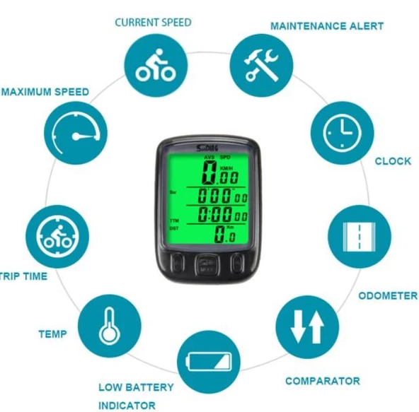 SUNDING Xbyc 6027 Kablolu 27 Fonk IŞIKLI Kilometre Saati Sayacı - 6