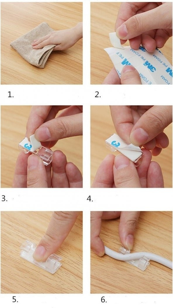 Yapışkanlı Mini 20 LI Klips USB Pc Adaptör Kablo Tutucu Aparat Şeffaf Renk - 3