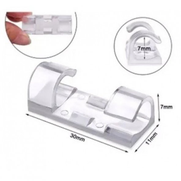 Yapışkanlı Mini 20 LI Klips USB Pc Adaptör Kablo Tutucu Aparat Şeffaf Renk - 5