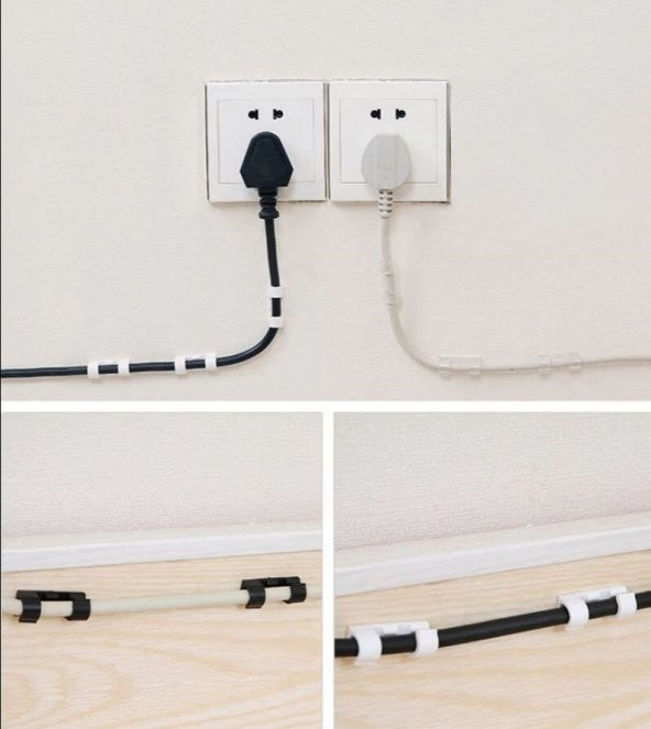 Yapışkanlı Mini 20 LI Klips USB Pc Adaptör Kablo Tutucu Aparat Şeffaf Renk - 6