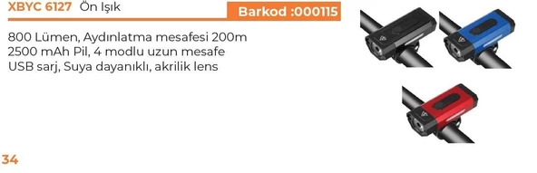 XBYC 6127 800 LÜMEN BİSİKLET ÖN LAMBA FAR AYDINLATMA USB ŞARJLI - Resim 9