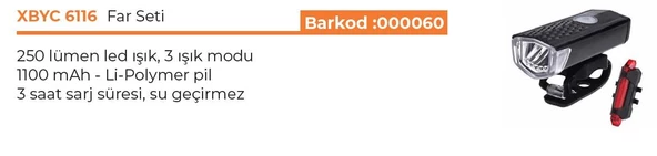 MOTES XBYC 6116 ÖN ARKA USB ŞARJLI FAR SETİ SU GEÇİRMEZ LAMBA SETİ - 2